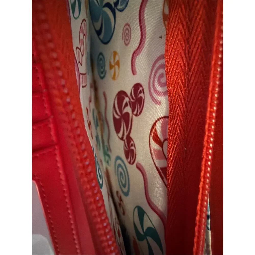 Loungefly Disney Gingerbread Mickey Minnie Zip Wallet Red Multicolor Gold